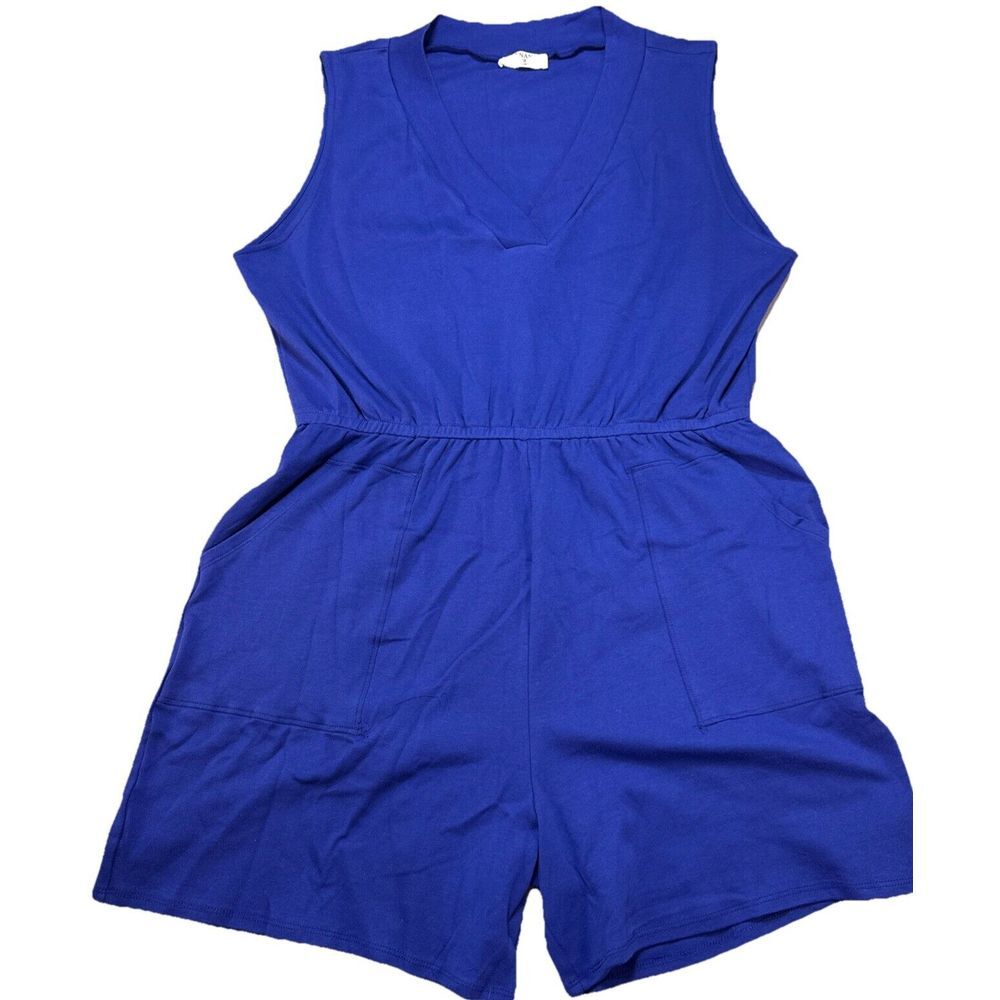 Zenana Romper Sleeveless V-neck Cobalt Blue, Pockets,Sz 3X Comfy, Preppy, Dress
